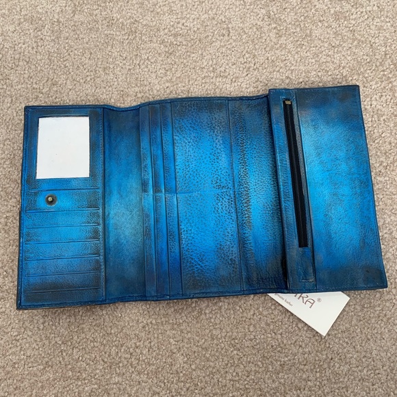 Anuschka Blue Paisley Hand-painted Leather Wallet - Picture 3 of 5